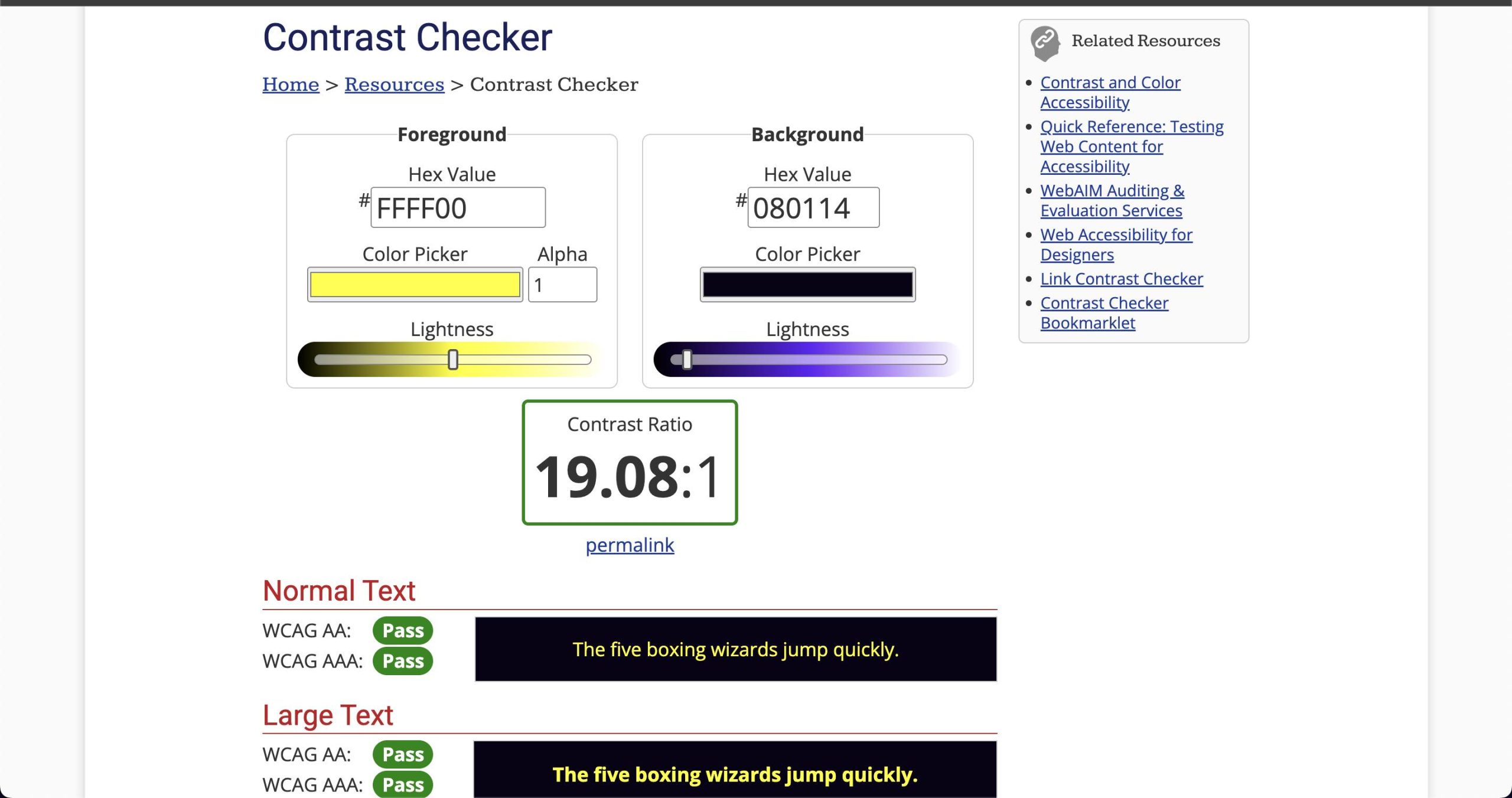 colour contrast checker can help ensure your brand meets accessibility standards. This shows that John Wilson Design brand colours meets and highly exceeds the required contrast ratio.